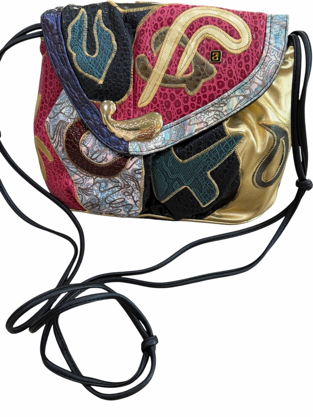NAS OF KOREA VINTAGE LEATHER Multicolor Patchwork Crossbody Bag - EXCELLENT